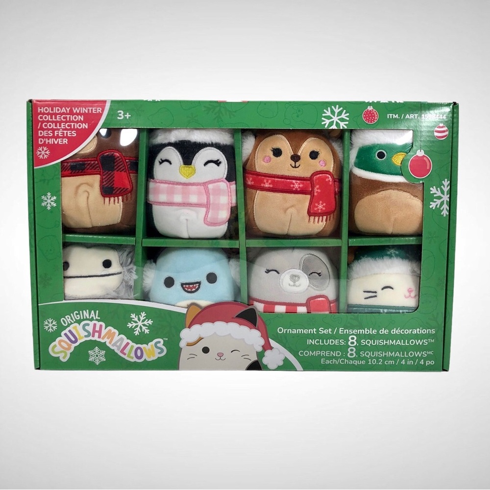 Squishmallows 2022 Christmas Winter Holiday 4” Plush Ornament Set 8 Pack.